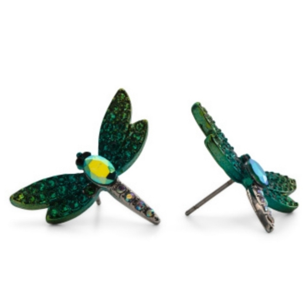 👉✨️Betsey Johnson Iridescent Green Garden Glam  Dragonfly Stud Earrings